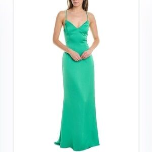 NWT Authentic  LIV FOSTER Textured Satin V-neck Spaghetti Strap Gown